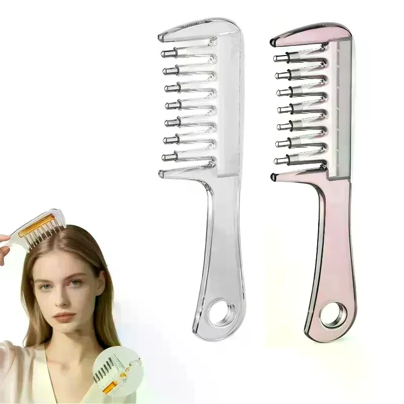 Transparent Essential Oil Applicator Massage Comb With Built-In Liquid Reservoir, Rolling Metal Teeth, Suitable For Women Unise