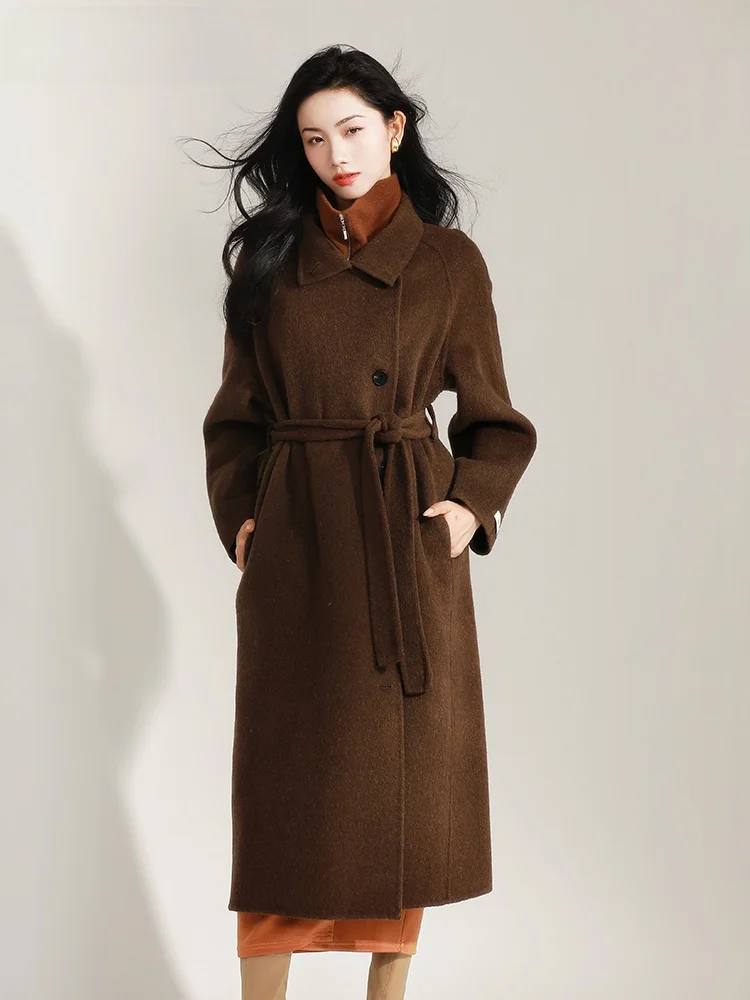 

Шерстяное пальто Bury Женское двустороннее шерстяное пальто с поясом средней длины Осень-зима Высококачественное модное женское пальто