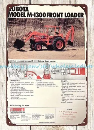 1978 Kubota Front Loader tractor farm equipment metal tin sign indoor outdoor