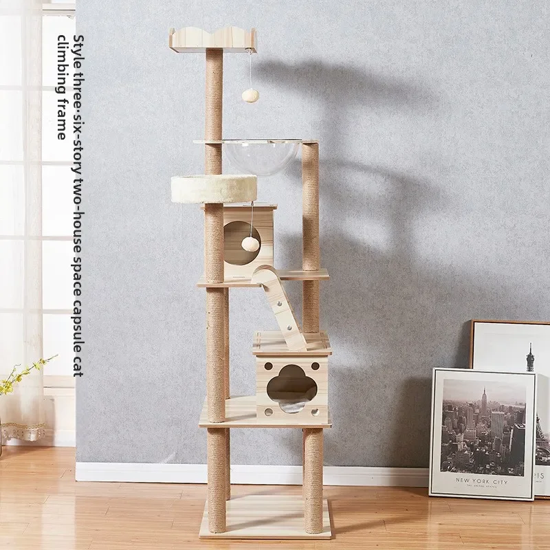 Sustainable Six-Level Luxury Cat Scratcher Environmentally-Friendly All Seasons Universal Bed Wood Space Capsule-Inspired