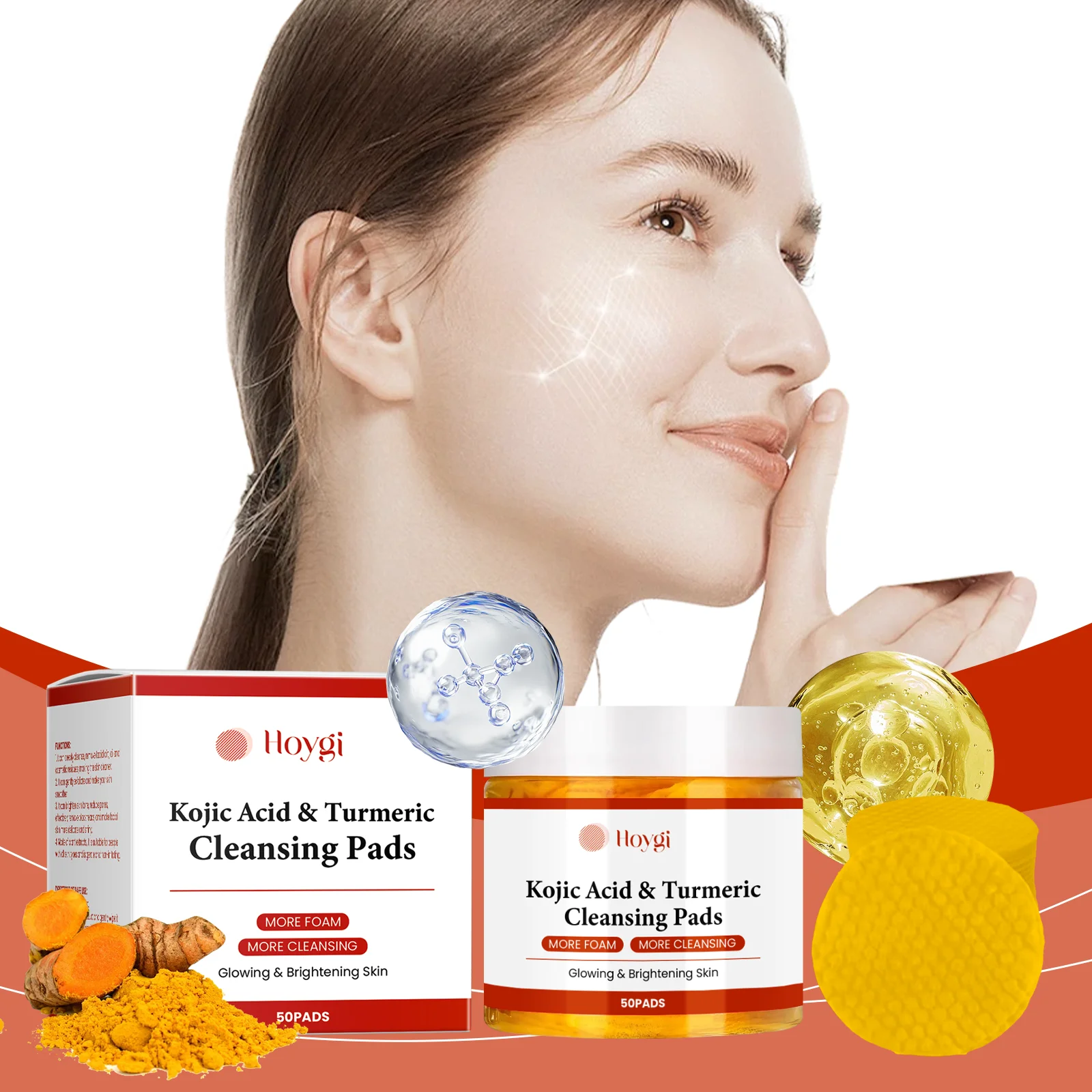 Almohadilla limpiadora de ácido kójico de cúrcuma Exfolia y limpia suavemente sin tensión, dejando la piel facial delicada y radiante