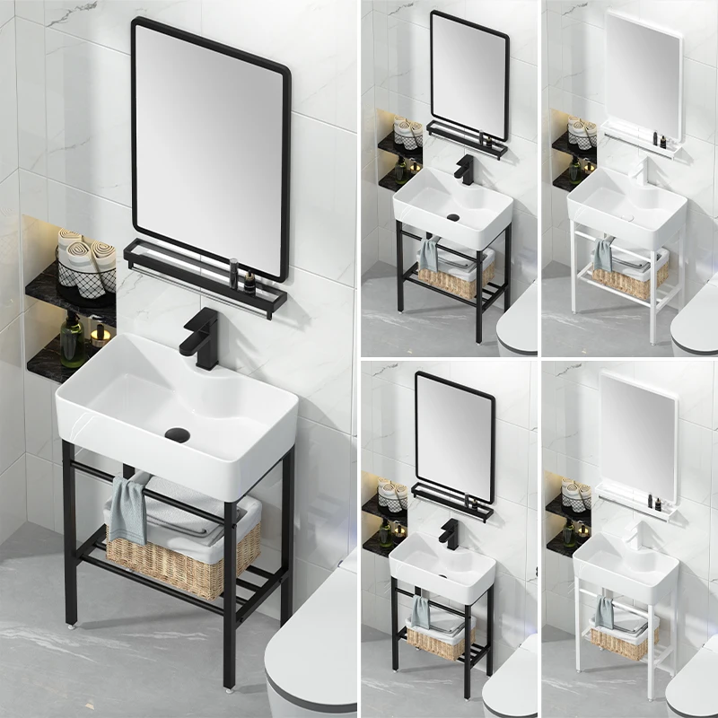 Floor-Type Wash Basin Bathroom Balcony Simple Sink Punch-Free Stainless Steel Bracket Washbasin Small Apartment