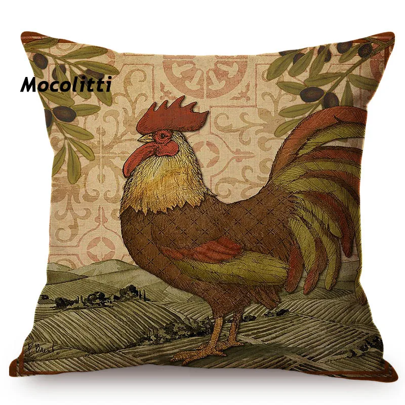 Nordic Vintage Rooster Oil Painting Print Cushion Cover Farm Cock Animal Luxury Home Decoration Sofa Throw Pillow Case almofadas