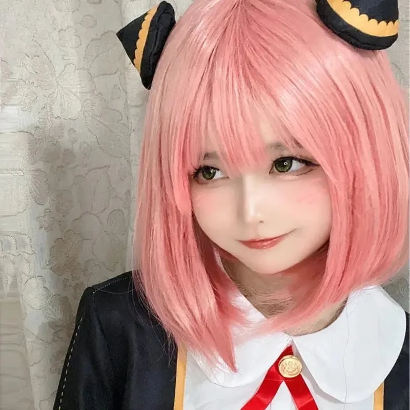 スパイままごとコスプレ アニアコスウィッグ 模擬毛髪 アニメ フェイクローズピンク 子供用