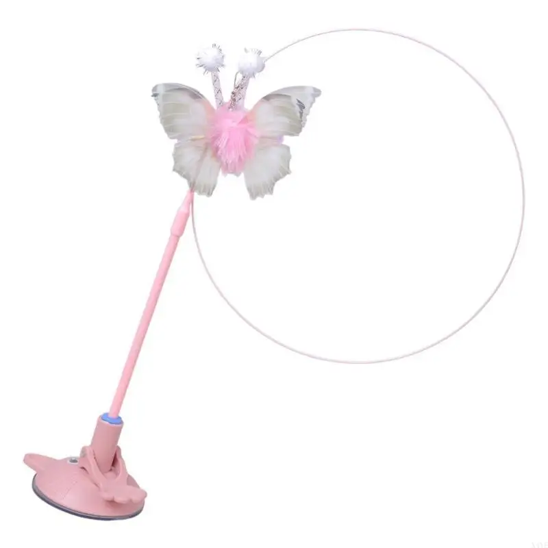 

X4YE Long Rod Cats Teaser With Suction Cup Realistic Butterfly Flying Rotating Toy for Home Use