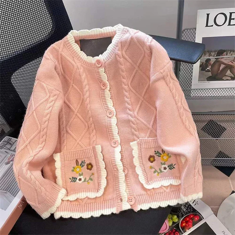 

Sweet Embroidery Floral Cardigan Women Spring Autumn Crew Neck Soft Knitted Cardigan Woman Single Breasted Outwear Mujer