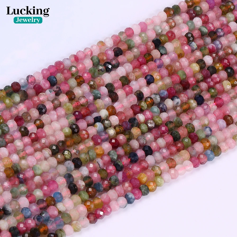 

Natural 2*3mm Colorful Tourmaline Rondelle Faceted Beads For Jewelry Making Bracelet Necklace Accessories 15''