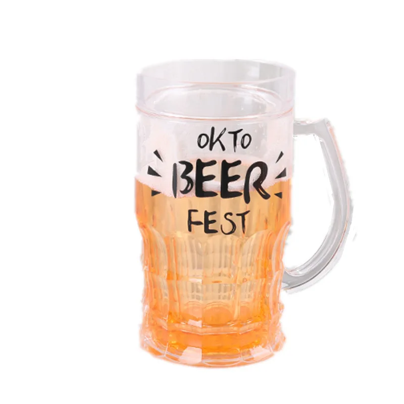 HF 400ml Simple English Alphabet Beer Ice Cup Summer Drink Beer Cup Double-layer Frozen Environmental Protection Plastic Cup