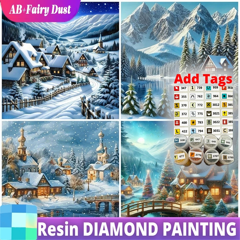 

Смола Фея Пыль AB Алмазная картина Дом Зимние пейзажи Искусство DIY Вышивка Снежная гора Полные наборы Мозаика Рождество Ручная работа G