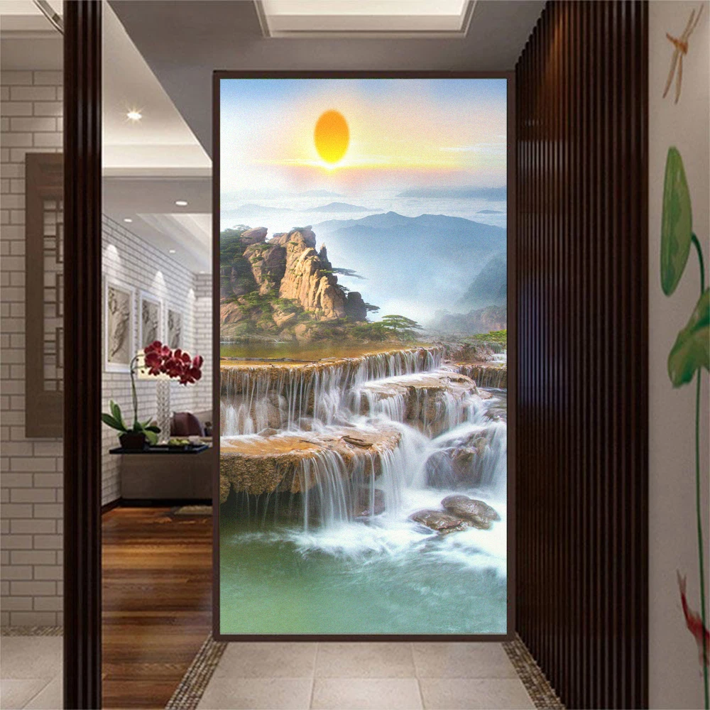 Glue-Free Static Cling Landscape Painting Patten Privacy Glass Window Frosted Sticker Bedroom Glass Window Sun Blocking UV Flim