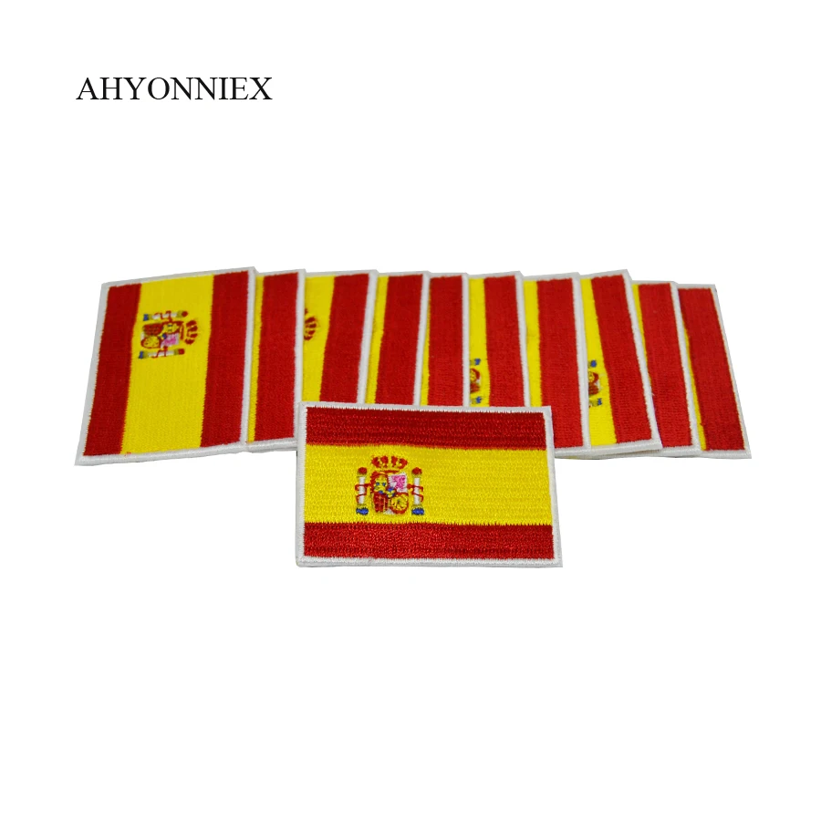5 Pieces Spain Flag Iron on Patch Embroidery Sticker, 3.5*5.5 cm Backpack Jacket DIY Decoration, Armband Badge