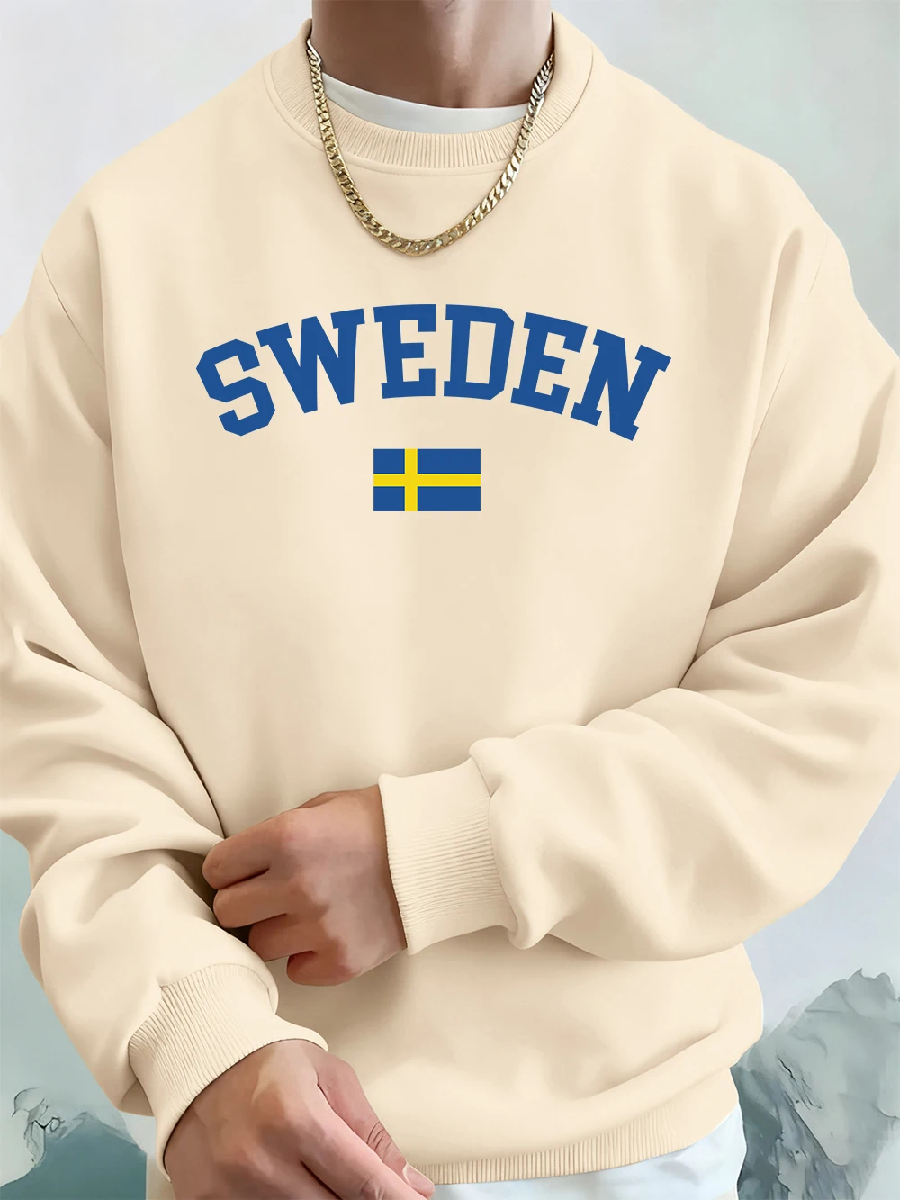 السويد النص مع العلم الطباعة الرجال هوديي الخريف الصوف الدافئة البلوز عادية فضفاض Crewneck ملابس رياضية الملابس الرياضية الذكور