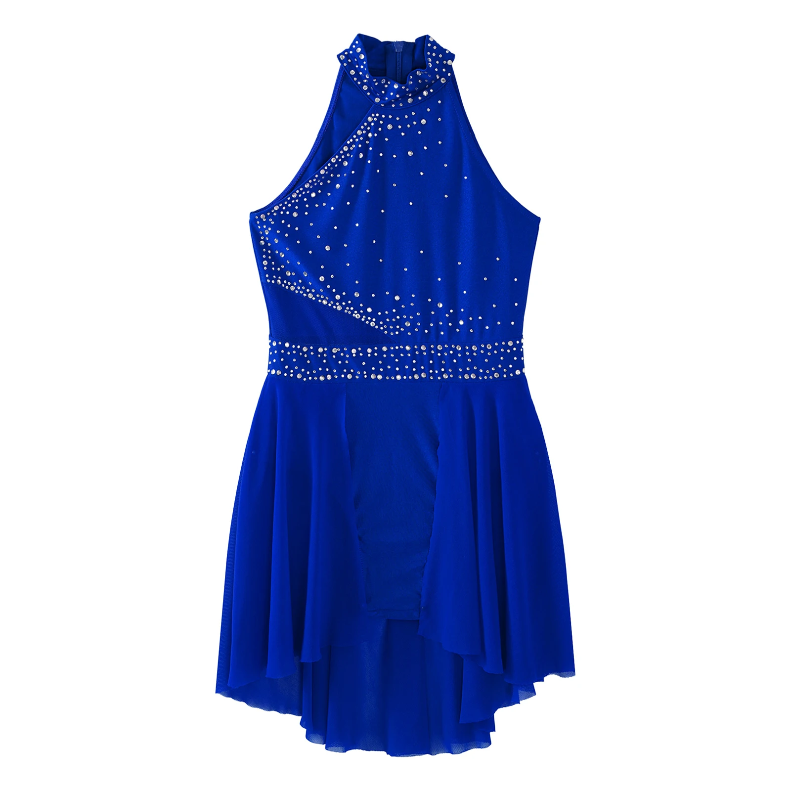 Sem mangas de strass brilhante malha collant tutu para meninas, vestido de patinação artística, ginástica desempenho dancewear, dança lírica, balé