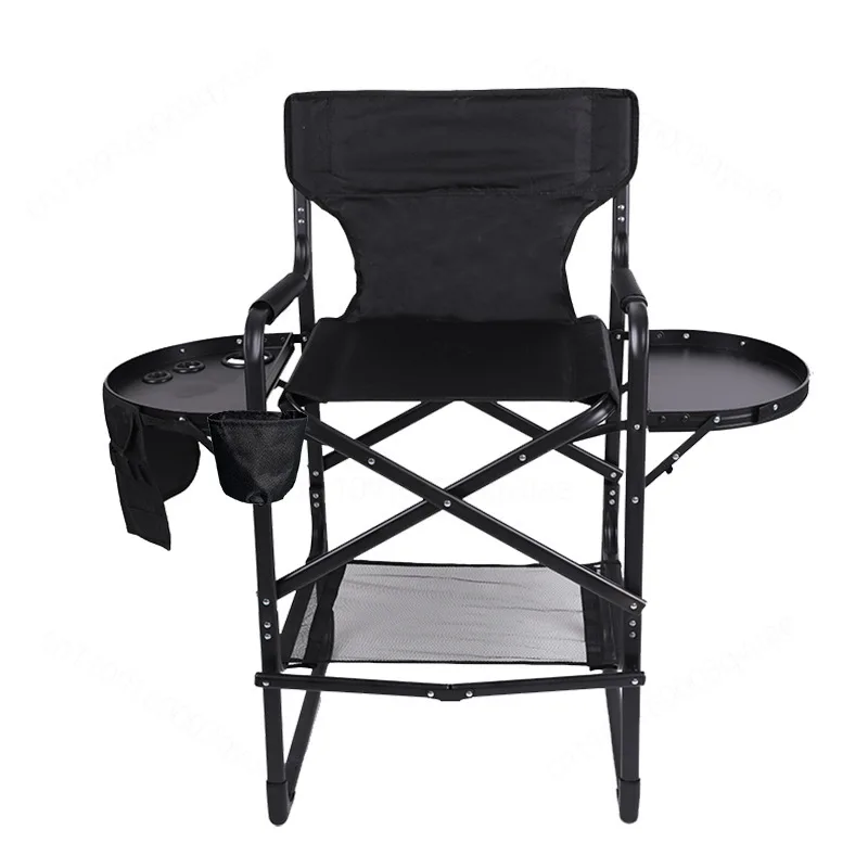 Heightened Folding Makeup Director Chair Iron Frame Makeup Chair With Side Storage Bag For Outdoor Studio