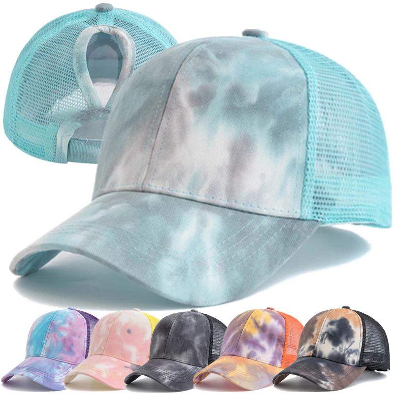 New Women Ponytail Cap Tie Dyeing Design Baseball Cap Female Streetwear Trucker Hats