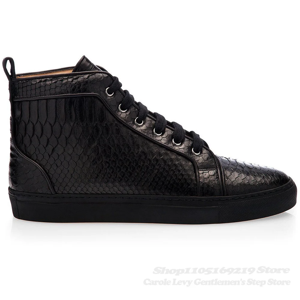 Black Leather Business Shoes for Men Round Toe Breathable Casual Flat Bottomed Designer Brand Elegant Lace Up High Top Boot view 2