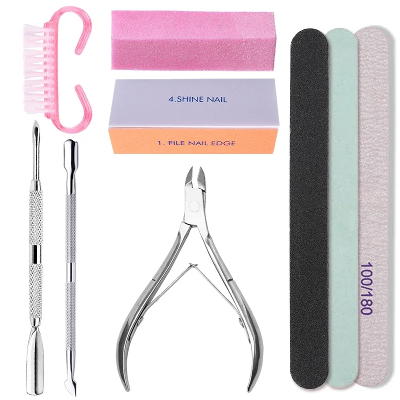 

Nail Set Art Sand Files Buffer Sponge Block Brush Nail Scissors Kit With Cuticle Nipper Manicure Set UV Gel Polish Tools