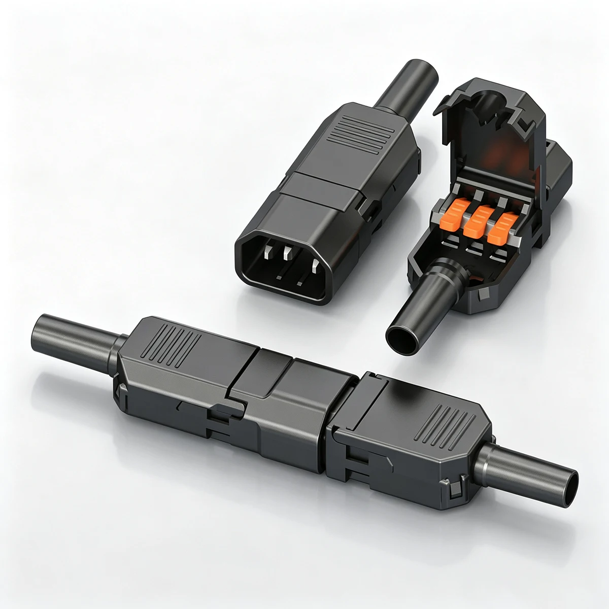 3Pcs 3Pin 10A 250V IEC C13 C14 Male Female Power Plug Screw‑Free Quick‑Push Terminal Block For Rice Cooker Electric Bike Charger