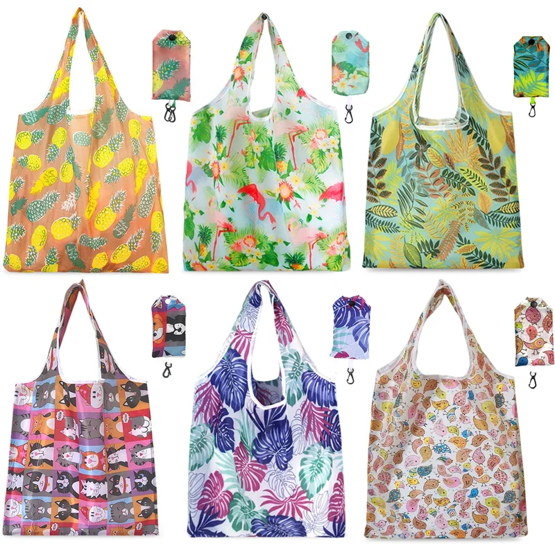 Shopping Bag Foldable Reusable Grocery Bags Lightweight Nylon Machine Washable Grocery Bags Portable ECO-Friendly Shopping Tote