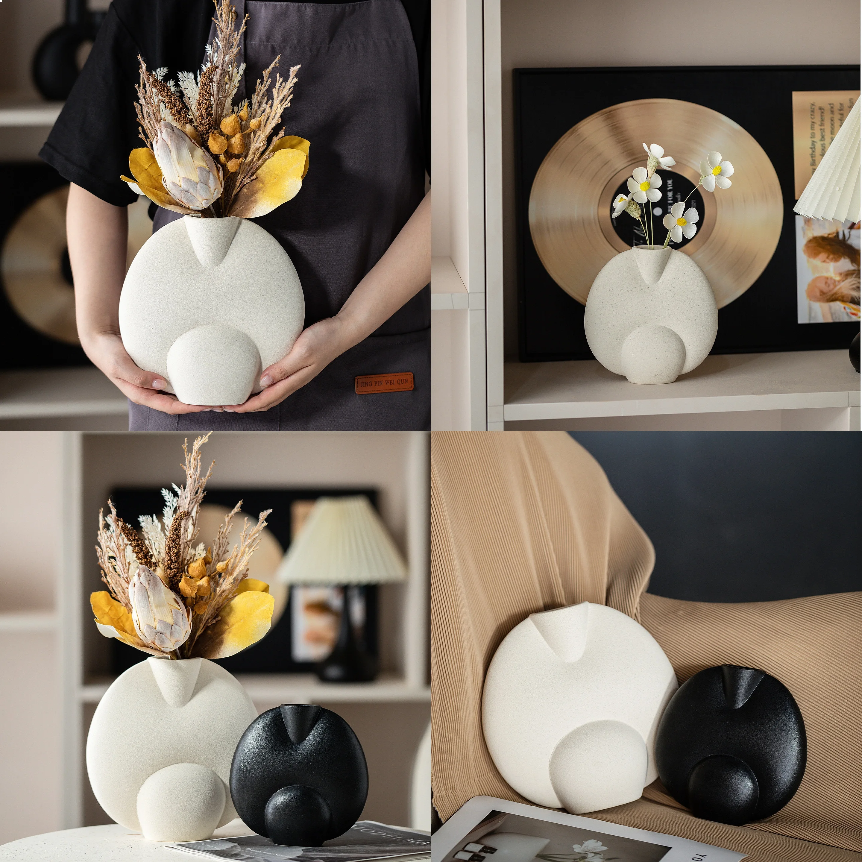 American Rustic Abstract Ceramic Vase Distressed Irregular Tabletop Decor for Showroom Home