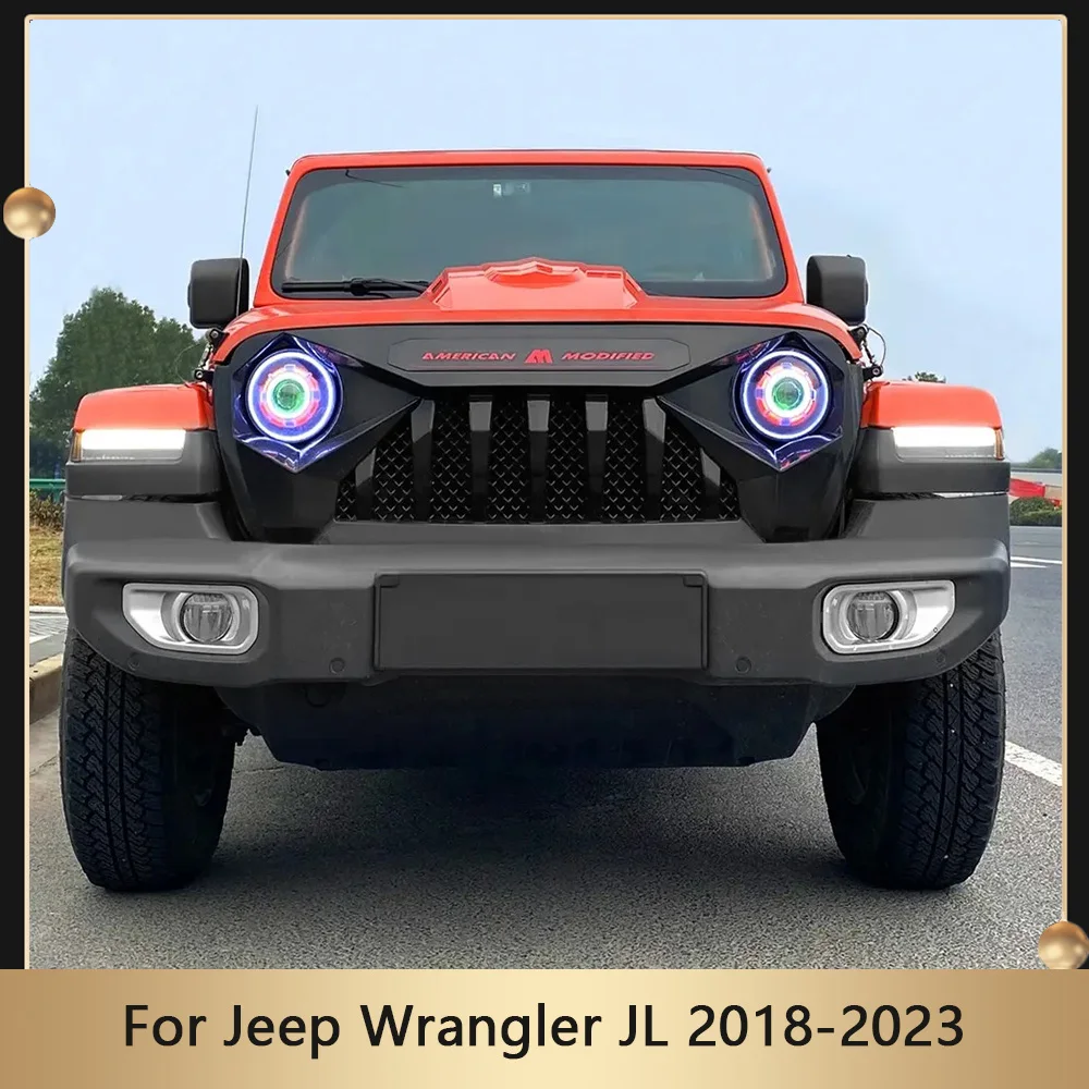 

Car Grille Matte Black With Led Light ABS Inlet Guard Grid For Jeep Wrangler JL 2018-2023 Front Bumper Grill Racing Grills