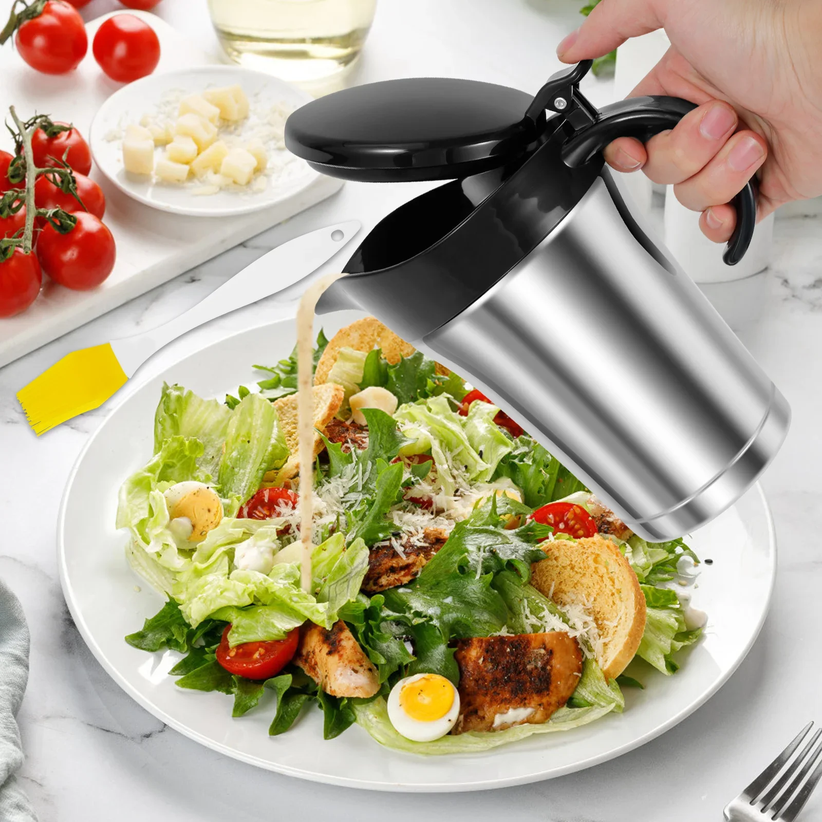 

Соусная лодка с двойными стенками, кувшин для соуса из нержавеющей стали емкостью 750 мл с откидной крышкой и предотвращающим капель, для сервировки праздничного ужина