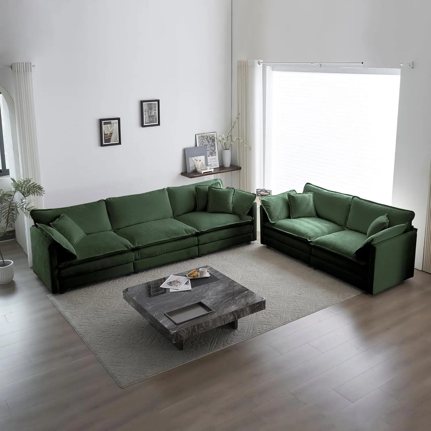 2-teiliges Wohnzimmer möbelset, grüner Chenille-Loves eat mit tiefem Sitz und Sofa garnitur, moderne Luxus-Wolken sofas für