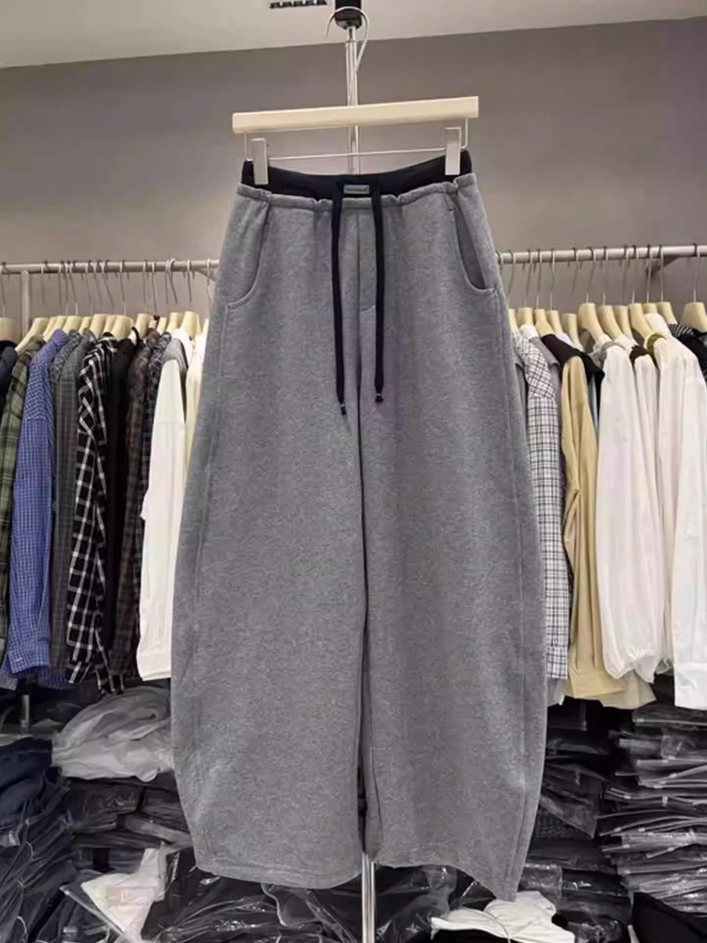 ارتفاع الخصر سكين عارضة السراويل النسائية Dstring فضفاض مستقيم الساق السراويل ل زائد حجم الكمثرى aped الجسم