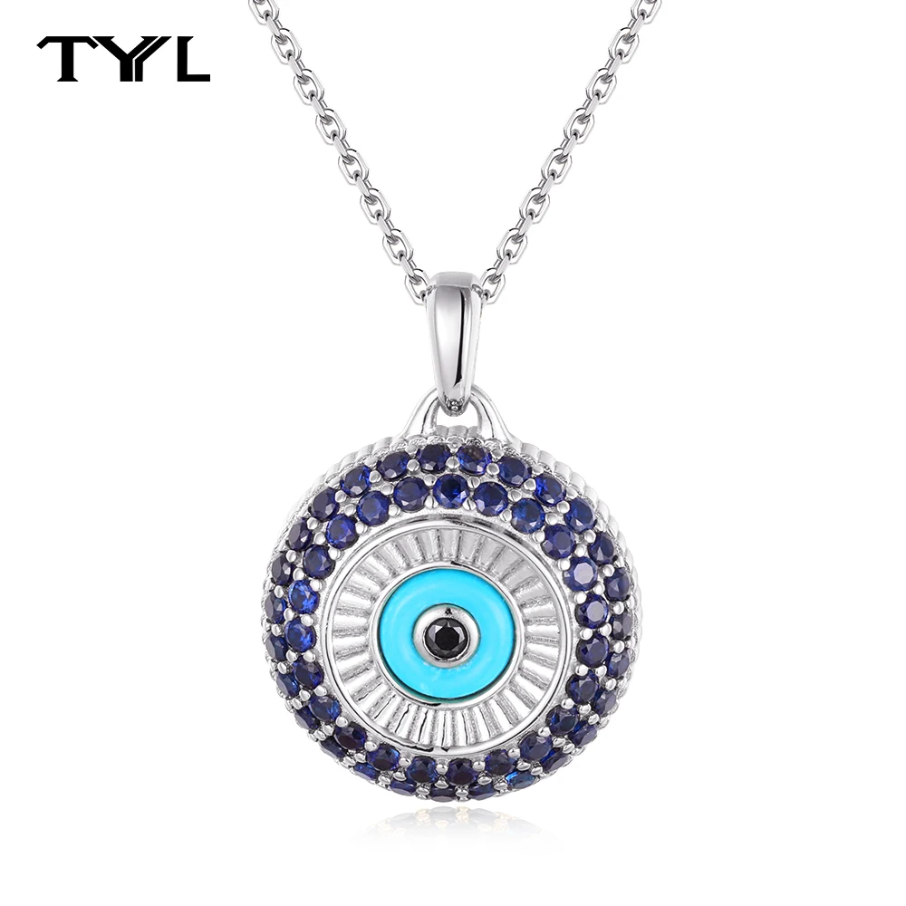 

TYYL натуральный бирюзовый кулон сглаза, муассанит, ожерелье, сапфир, серебро 925 пробы для женщин и мужчин, турецкий амулет счастливым глазом