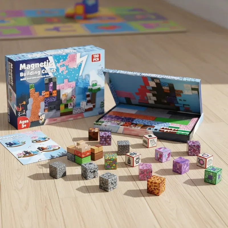 150 pçs telhas magnéticas magma floresta tema 3d diy blocos de construção montagem gratuita haste brinquedos educativos ideia presente perfeito