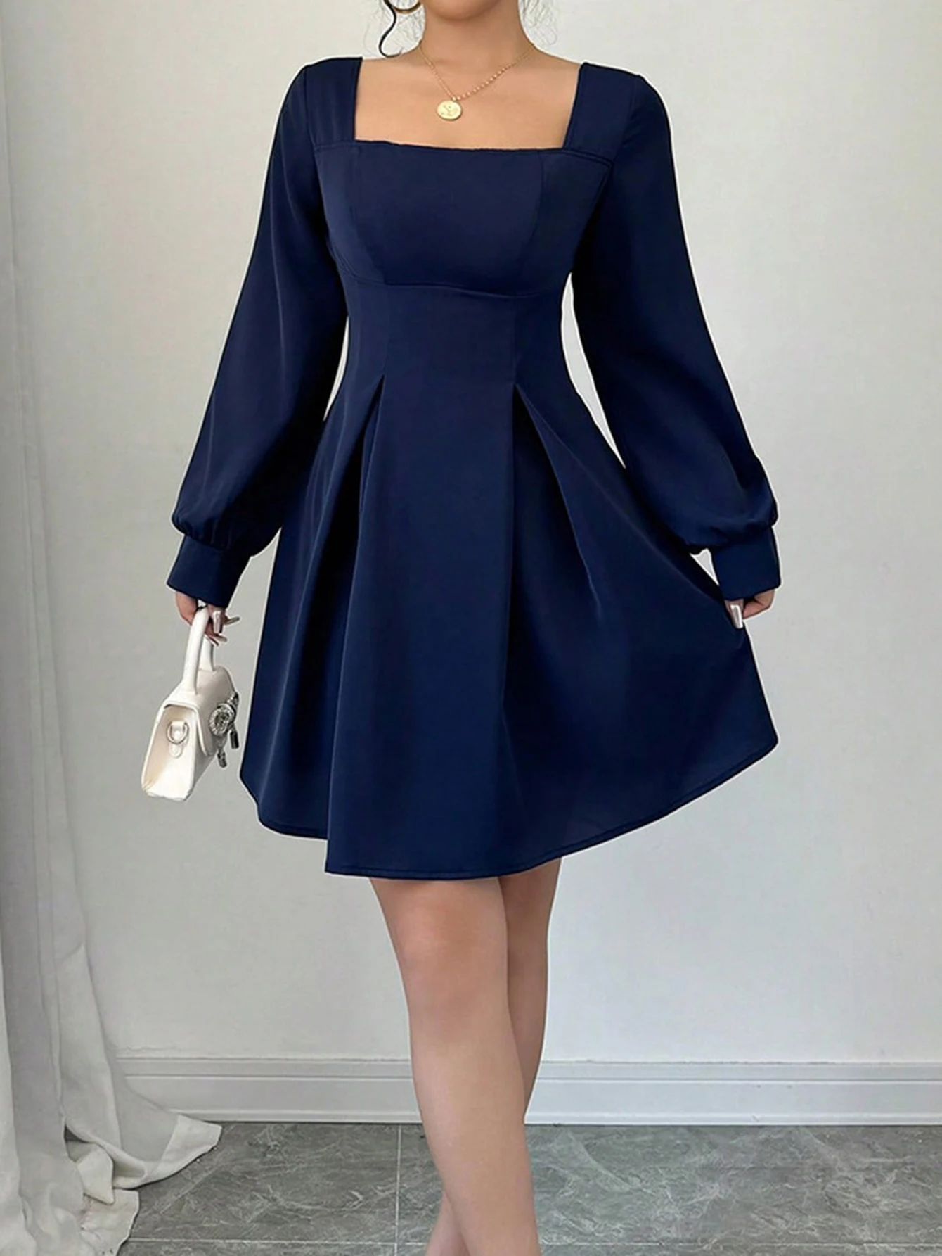 Robe trapèze mi-longue décontractée, avec manches droites, col rond, Design ajusté, robe élégante à la mode pour femmes