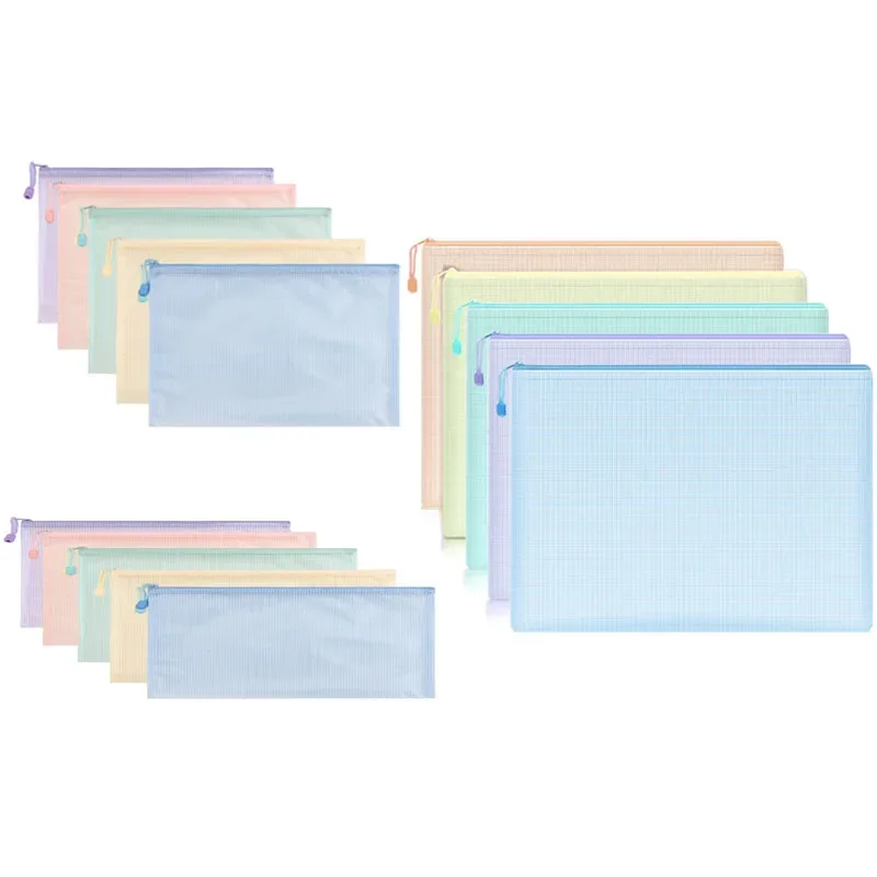 5 PCS A4 A5 A6 Storage File Folder Mesh Zipper Pouch Document Bag Zip Folder School Office Stationery Desk Organizer Accessoires