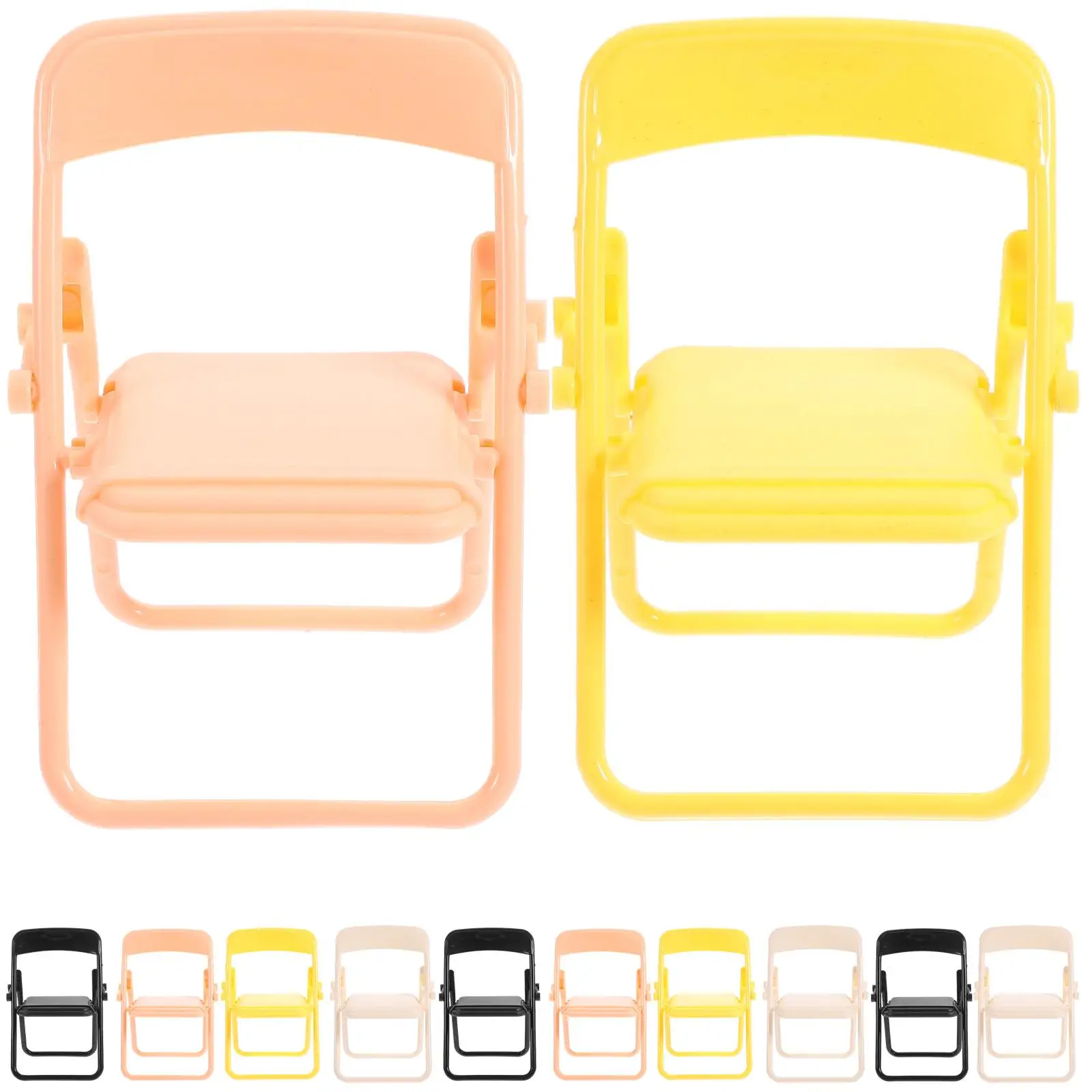 

12 Pcs Miniature Chairs Dollhouse Furniture Mini Chair Phone Holder Black Beige Pink Yellow Folding Decor DIY House Arrangement