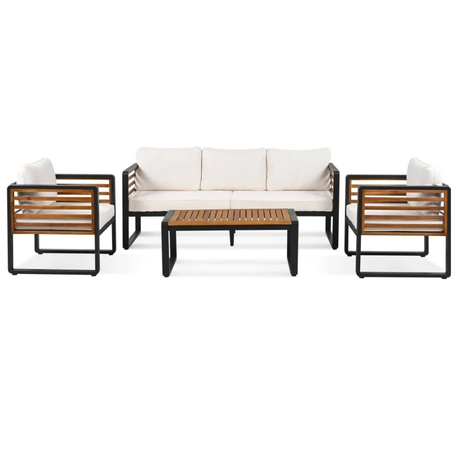 

GO Large Size 4pieces Outdoor Furniture sofa for 5 Person Conversation Set Garden Sofa Set With Removable Cushion Metal And Woo
