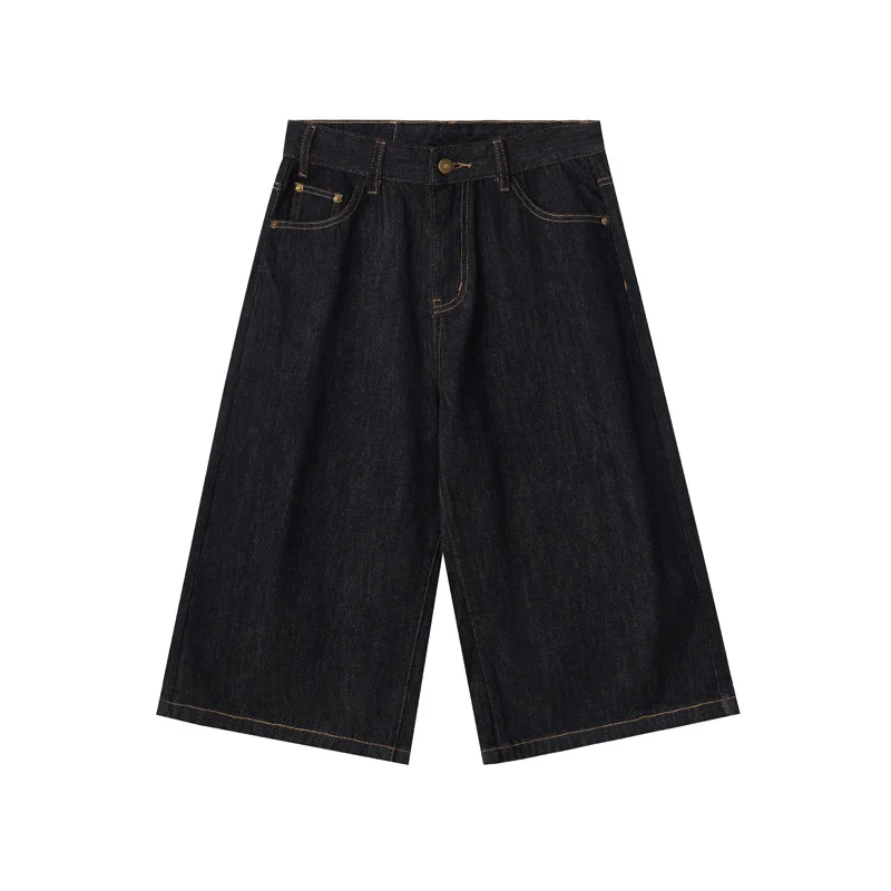 Zomer nieuwe Amerikaanse High Street koe gewassen denim cropped broek heren all-match casual woord wijde pijpen