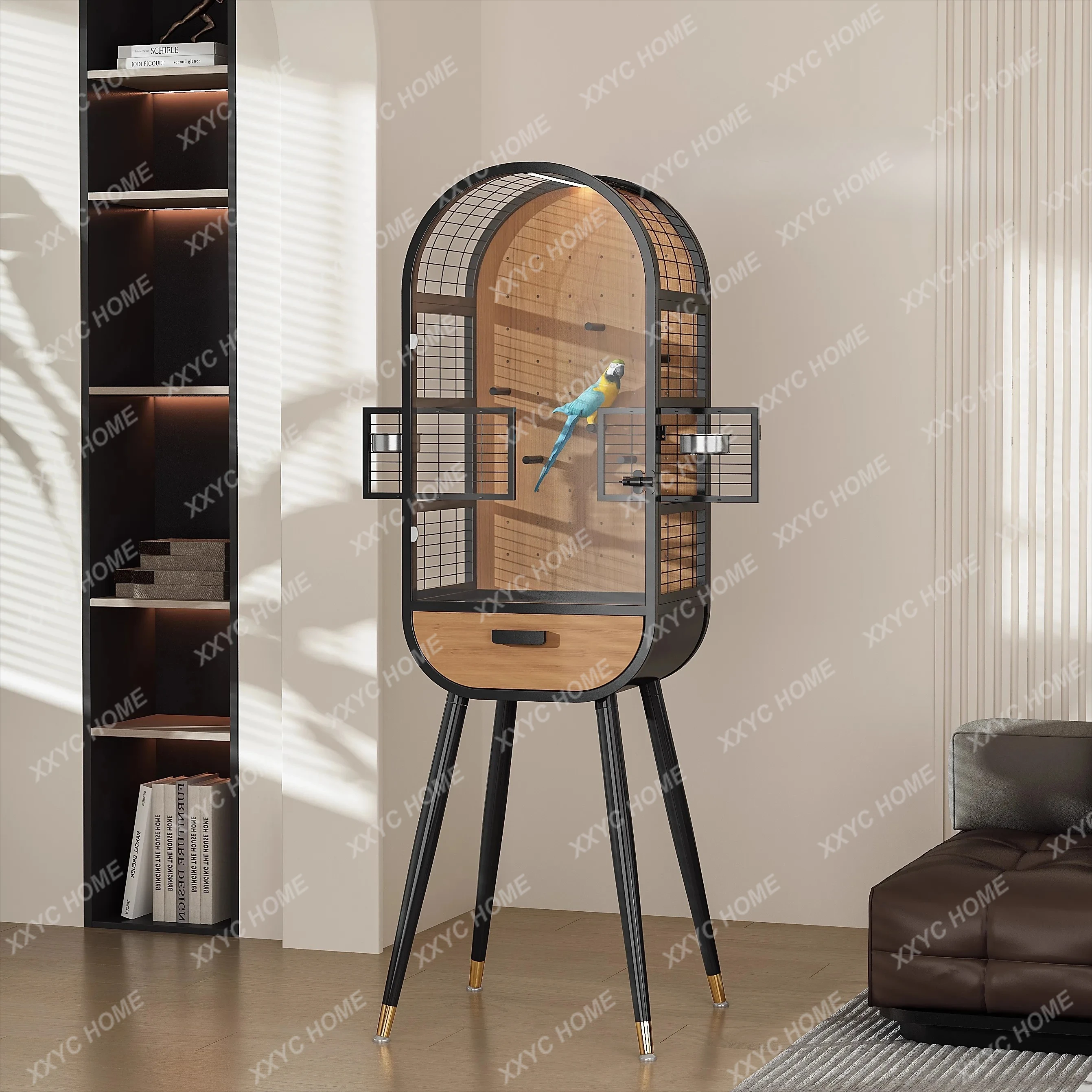 

R Parrot Bird Villa Peony Solid Wood Metal Ecological Ornamental Floor Simulation Large Bird Cage