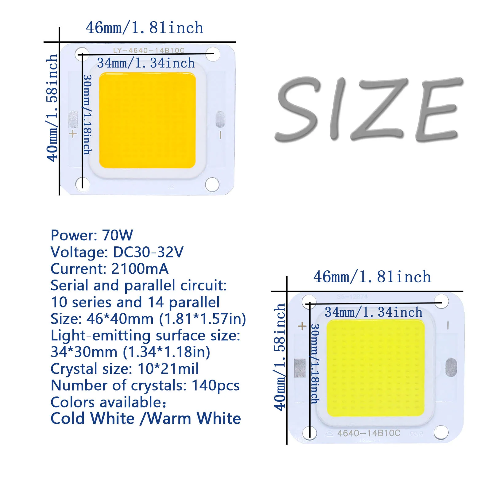 5Pcs/Lot High Power 2100mA LED COB Chips 70W Light Beads SMD DIY For LED Bulb Cold Warm White Flood Light Spot Light PortableLED