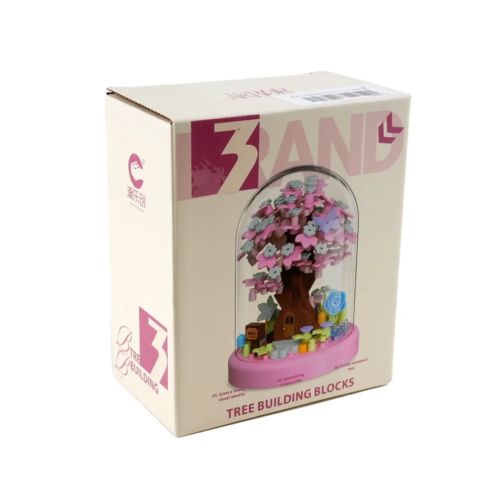 Juego de bloques de construcción de casa del árbol Sakura, ramo de flores de cerezo artesanal, juguete para el día de plantación, regalo para niñas y niños, puesto de decoración del hogar