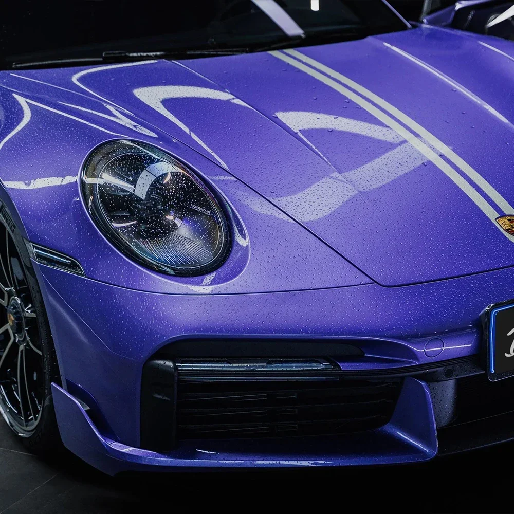 Film Vinyl Mobil Warna Ungu Metalik Super Gloss PVC, Pembungkus Mobil PET Liner Ungu Metalik, Kustom Pabrik 2025