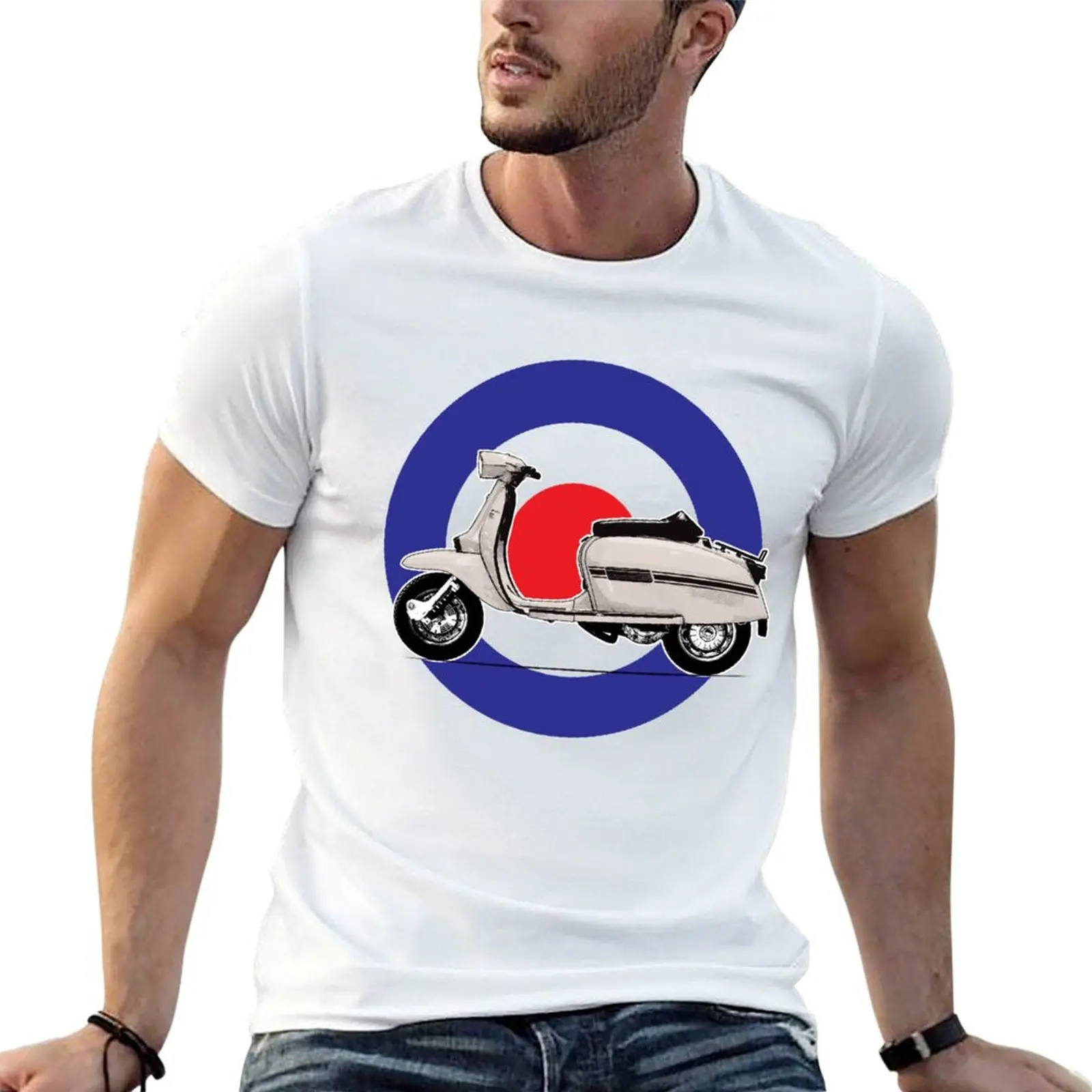 Classic White Italian mods lambretta scooter T-Shirt Big Size Short Sleeve Tee for Men