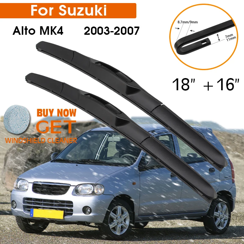 Palheta Limpadora de Para-brisa para Suzuki Alto MK4 2003-2007, Borracha de Silicone, Refil para Limpador de Vidro Dianteiro 18"+16", Acessórios LHD RHD