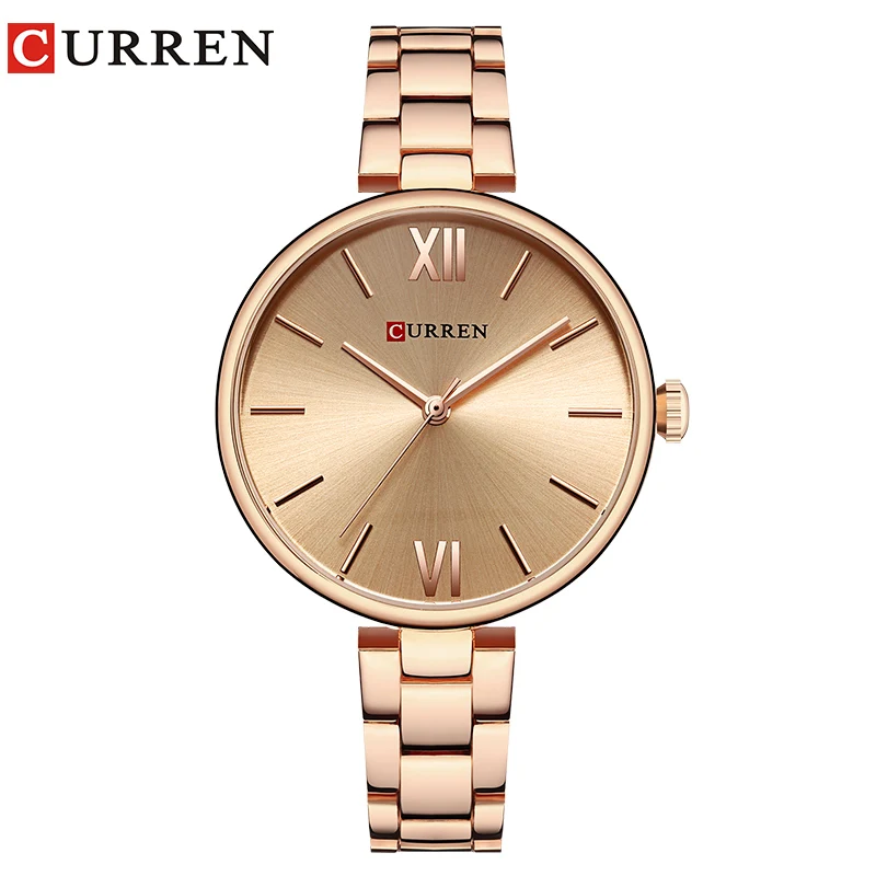 CURREN 9017 Roman Numeral Quartz Watch for Ladies, Waterproof Minimalist Casual Wristwatch with Stainless Steel Strap