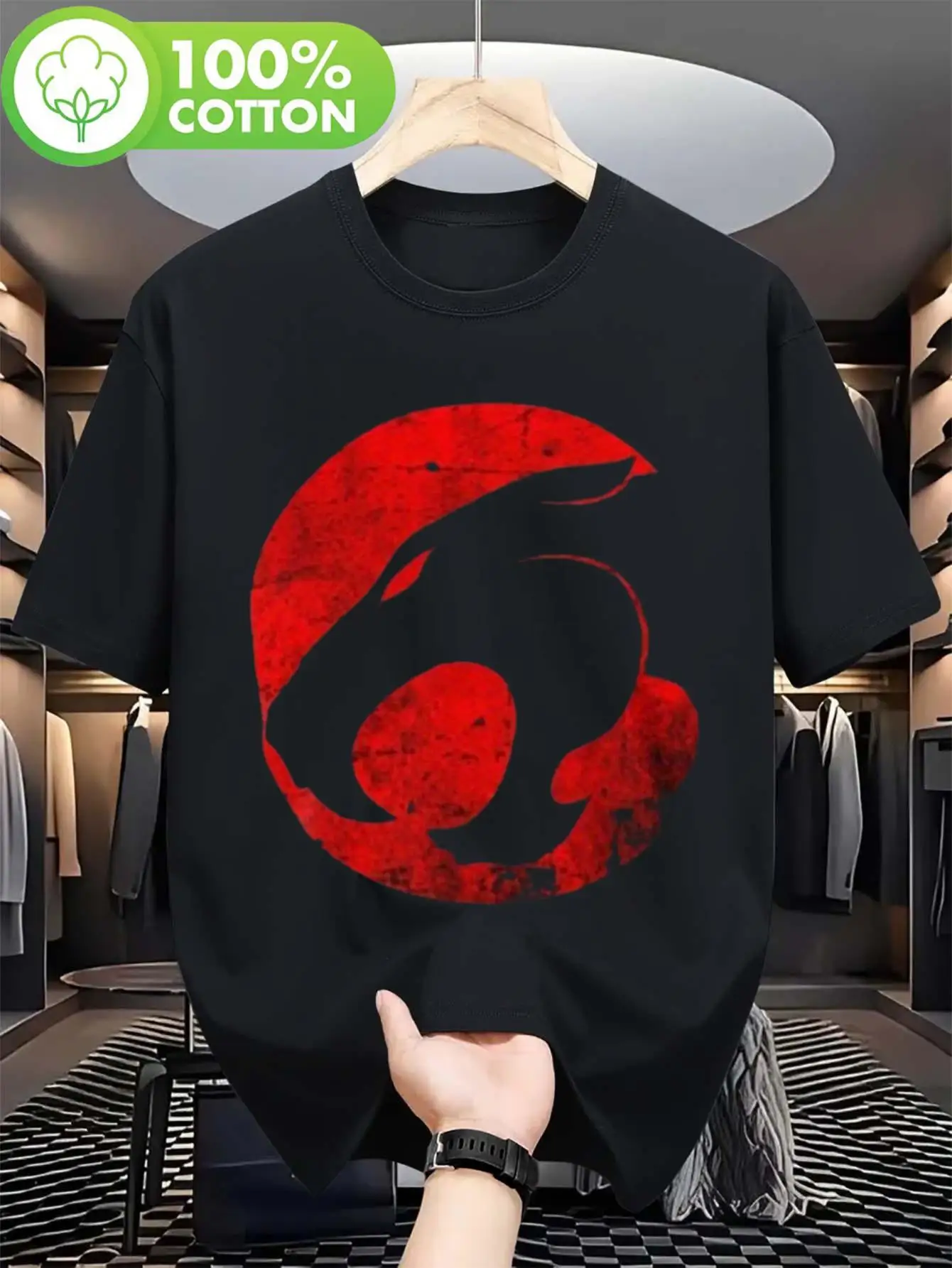 Casual Collar Design Animation Printing Easter Version Sports Trend Fashion Thunder Cat T-shirt, Including Rain Cat, Lion Cat and Thunder Cartoon Image, Suitable for Retro Men's Pattern, Perfect Summer Gift, Same Style for Men and Women