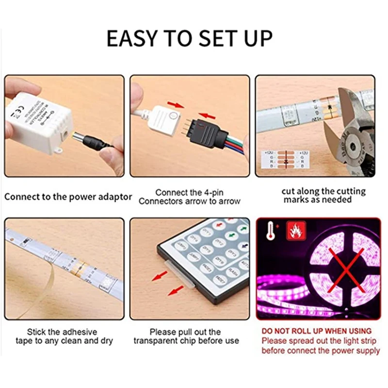 Controle Remoto Strip Light Kit, Impermeável, Plug EUA, 44 Chaves, 3528RGB, 20 m