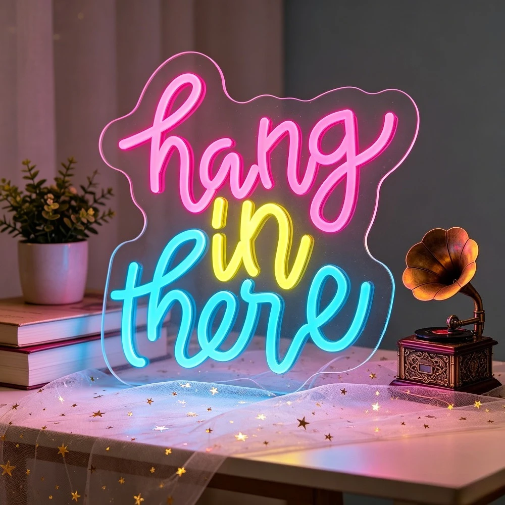 

Hang In There LED Neon Sign Motivational Quote Neon Wall Art USB Powered Night Light for Friend Office Bedroom Living Room