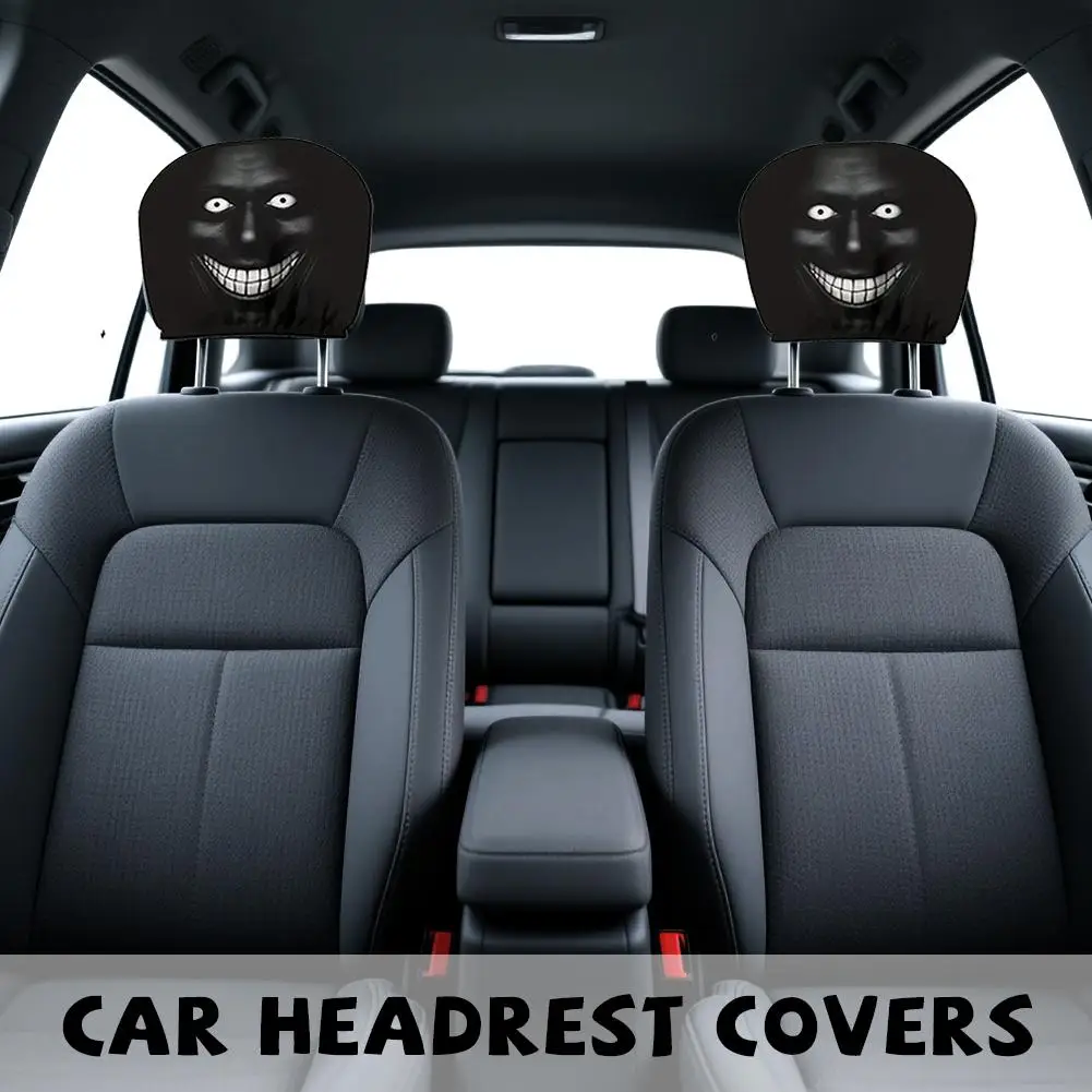 2/4PCS Creepy Face Car Headrest Covers Universal Dark Mystery Portrait Print Elastic Headrest Covers Halloween Style Car Gadgets