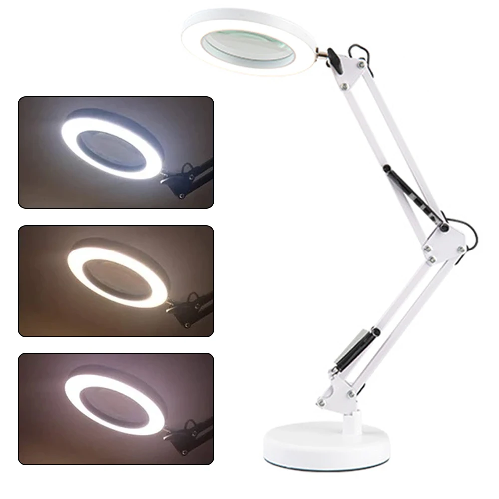 10X Illuminated Magnifier LED Light USB 3 Colors LED Magnifying Glass for Soldering Iron Repair/Table Lamp/Skincare Beauty