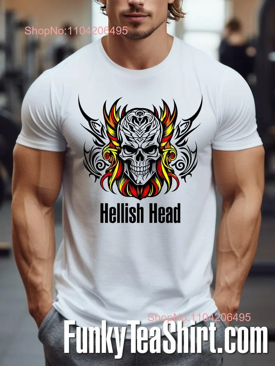 Hellish Head Skeleton Skull Flames Demon T Shirt Halloween Costume Party Spooky  long or short sleeves