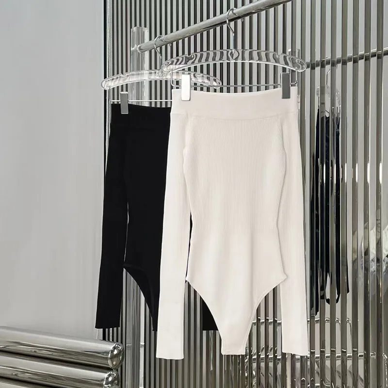 Classic, versatile off-the-shoulder knit jumpsuit for women; long-sleeve, waist-cinched top; pullover; 2026; new style; Y2K