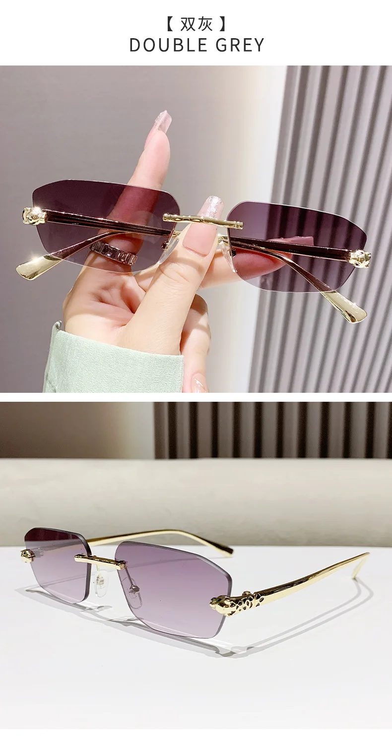 Classic Frameless Small Frame Fashion Sunglasses Metal Polygonal Cheetah Sunglasses High-End Luxury Retro Sunglasses Women UV400